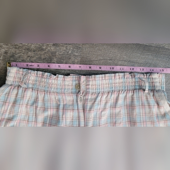 90's Vintg Straight Leg Pants Women's 16 Pink&Blue Plaid Elastic Wasit Jantzen - Picture 11 of 13